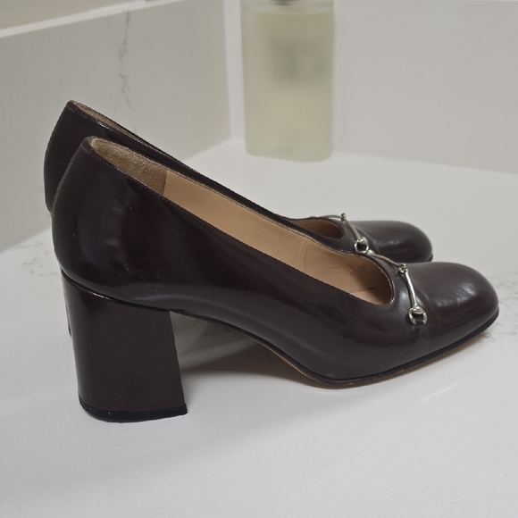 Gucci Shoes - Vintage Gucci Dark Brown Leather Block Heel Pumps with Silver Bit Detail